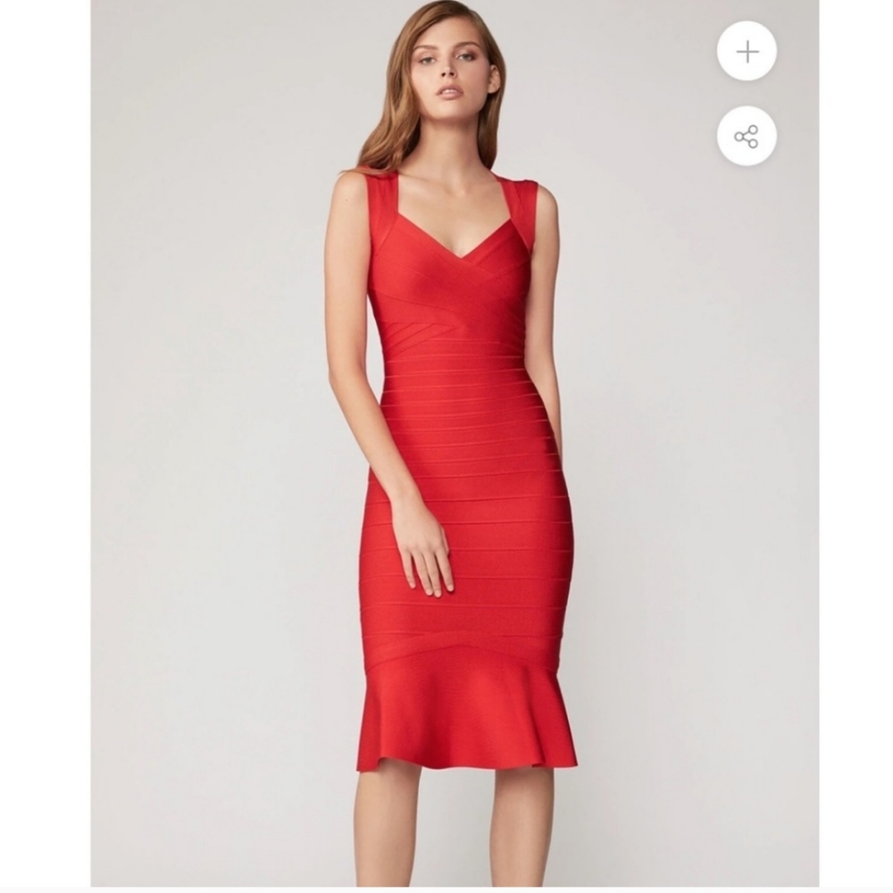 Herve Leger Flounce Red Bandage Sweetheart Dress size L